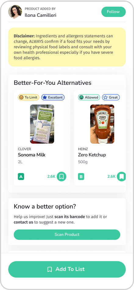Product details screen in the Mamori app